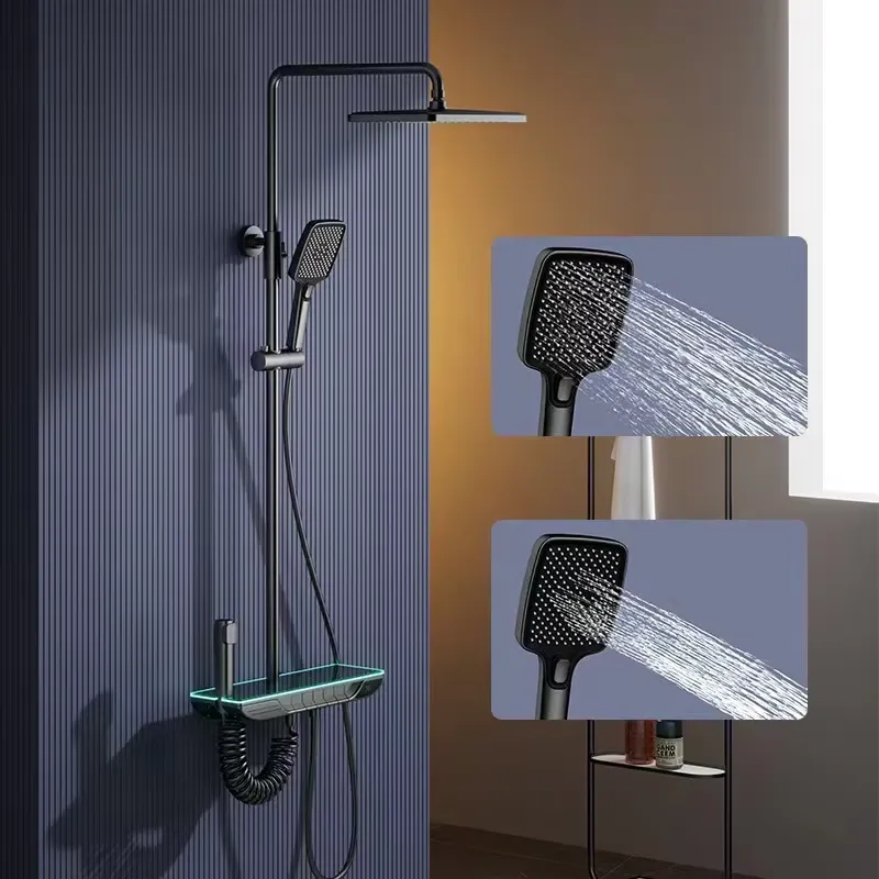 Faucet - スマートデジタルサーモスタットシャワーセット真鍮ピアノキーバスルーム蛇口シングルハンドルホテルホームバスレインフォールミキサータップキット
