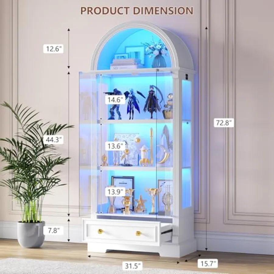 リビングルーム用の、ガラス扉とLEDライト付きの飾り棚。木目 - Cabinet Hinges のレビューと価格