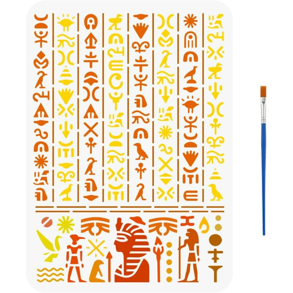 古代エジプト文字ステンシル ペイントブラシ付き 11.7x8 - Paint Brush のレビューと価格