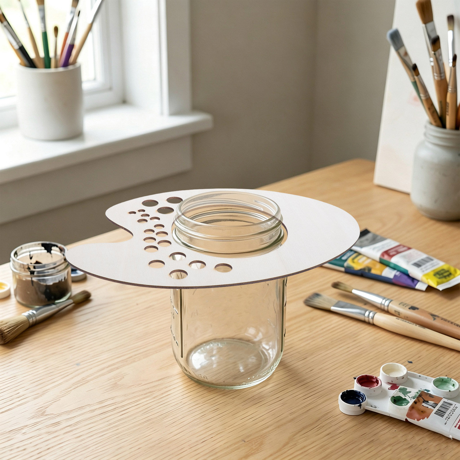 木製の絵筆乾燥スタンド6個入り。複数の仕切りがあり、油絵の筆 - Paint Brush のレビューと価格