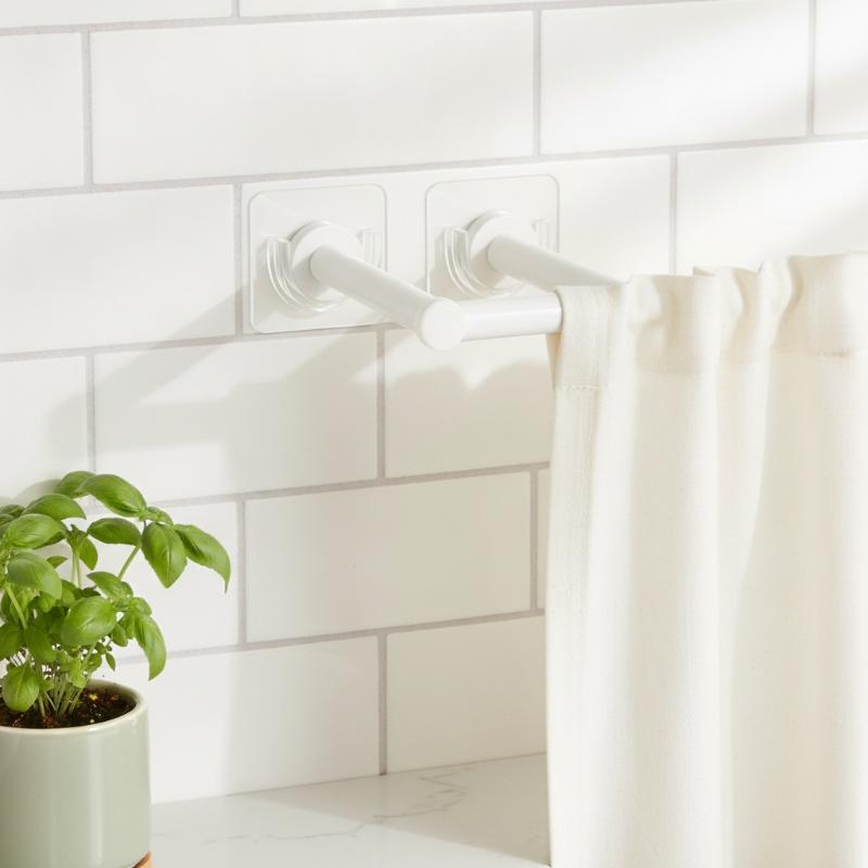 透明な粘着式カーテンロッド用フック4個入り。穴あけ不要で、強 - Curtain Rods のレビューと価格